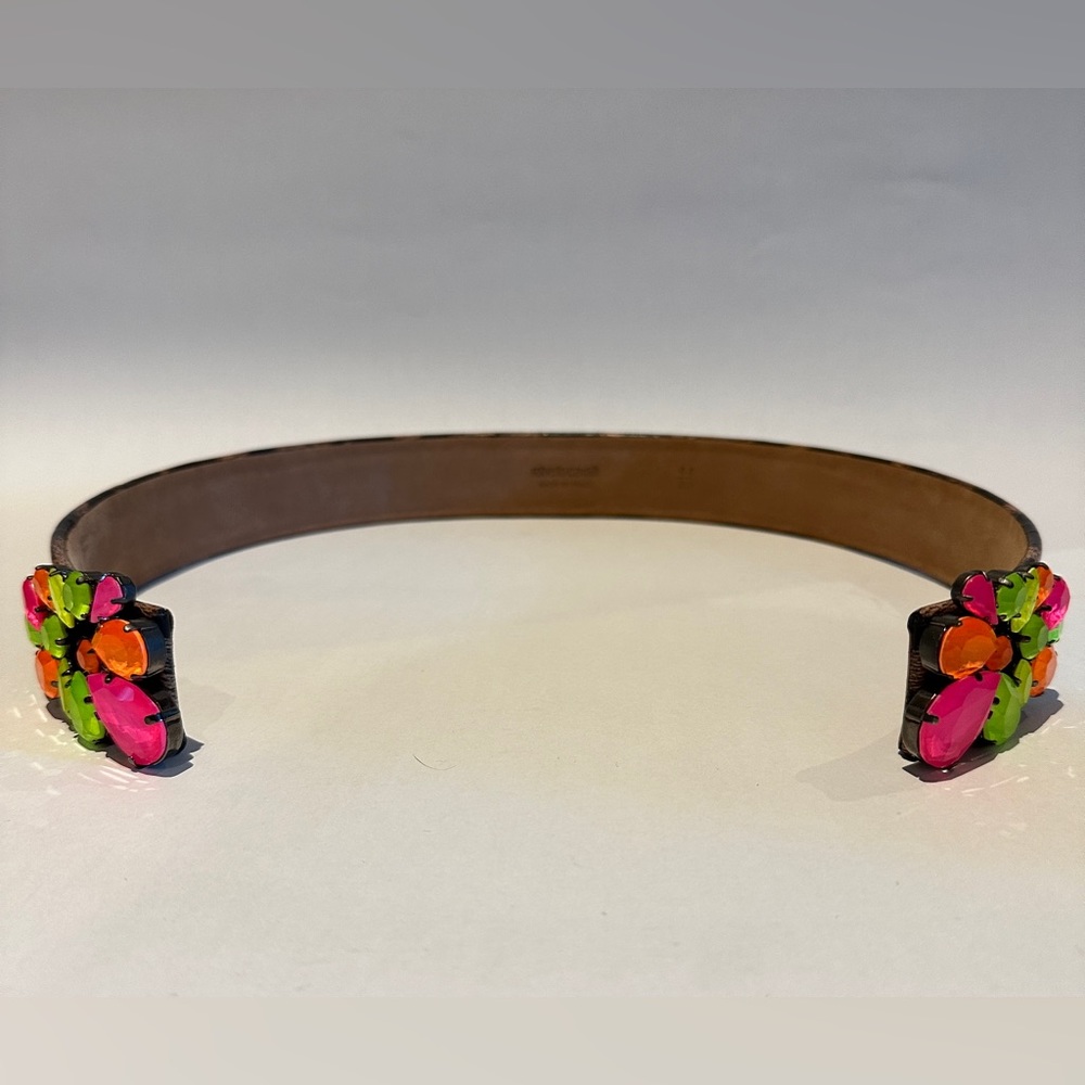 Roberto Cavalli Animal Print Leather and Multicolor Jewel Open Cuff Belt.
